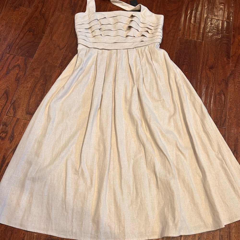 Elegant Donna Karan flowy halter tie back midi linen blend dress size 10 boho - Picture 3 of 5